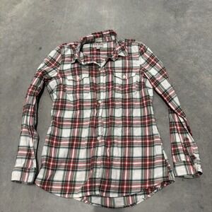 Old Navy Plaid Shirt Womens Medium Long Sleeve Button Up Light Weight‎ Casual